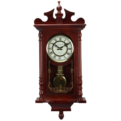 Bedford Collection Redwood Finish 25" Wall Clock with Pendulum and