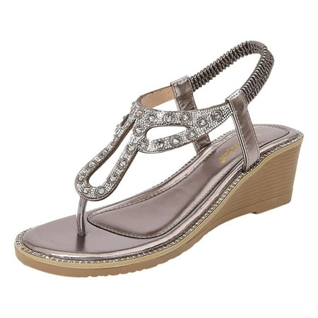 

Sandals Women Comfortable Beach Summer Bohemian Rhinestone Sandals Ethnic Style Flip Flops Thick Soled Wedge Beach Shoes