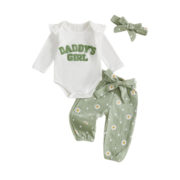 TOWED22 Newborn Baby Girl Outfits Print Romper Pants 3pcs Print Clothes Set Fall Winter Newborn 0 3 6 9 12 18 24 Months Clothing Set,Color: Light Green,Size:12-18 M