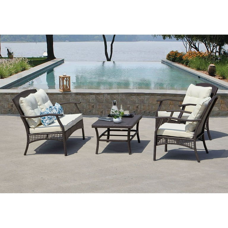 Adelita Wicker Rattan 4 Person Seating Group with Cushions Cushion Upholstery Material Polyester Polyester blend 2 Chair Yes Walmart