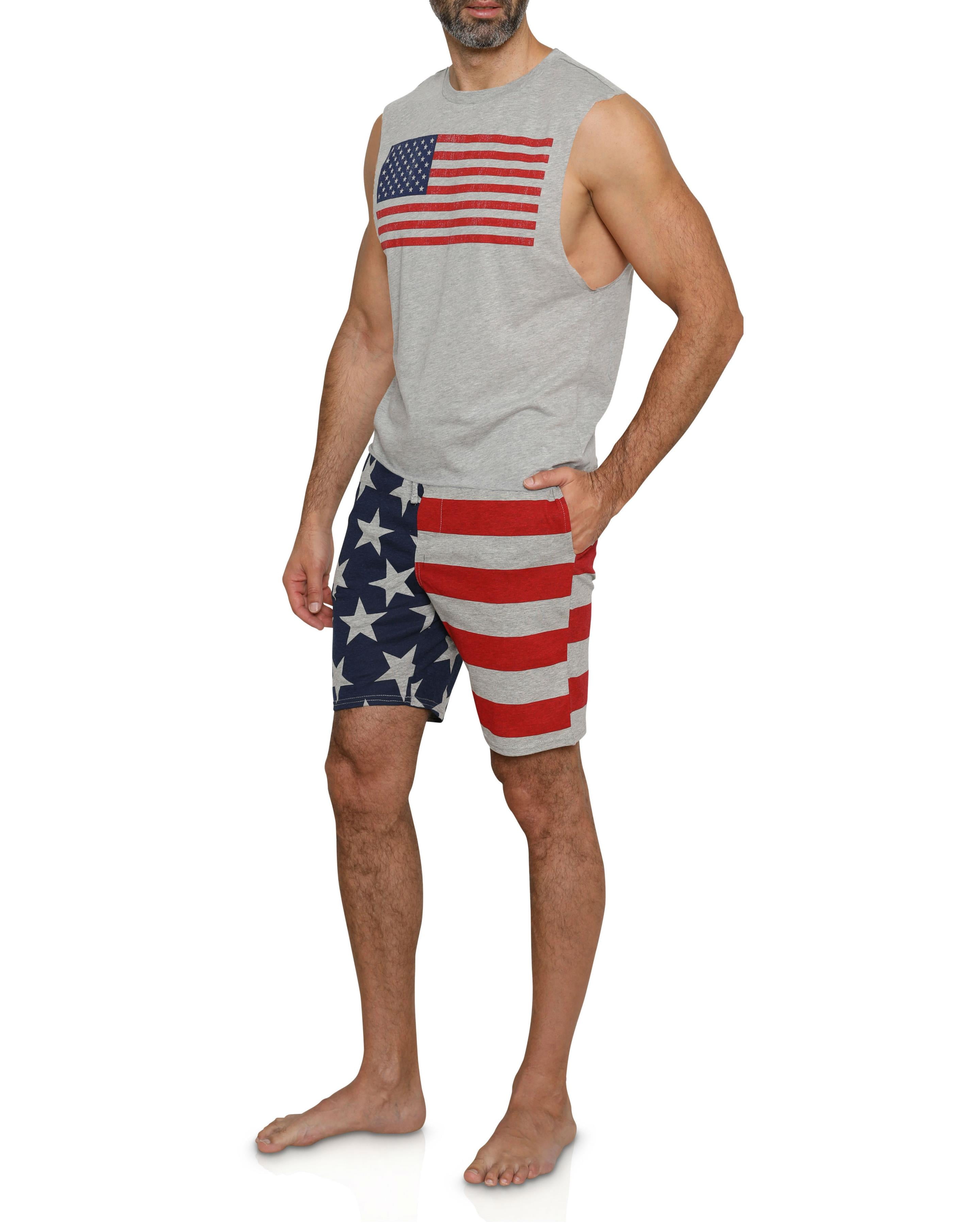mens american flag overall shorts