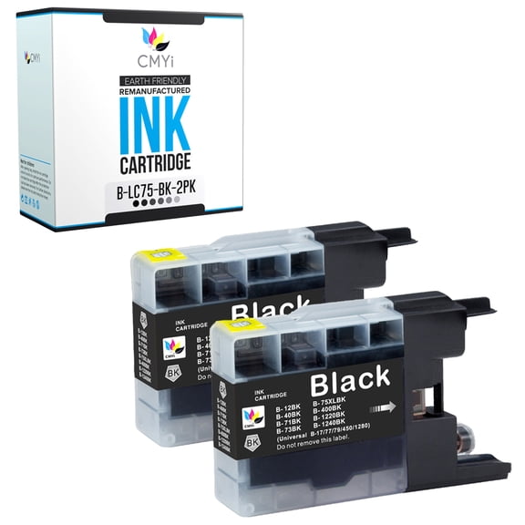 CMYi LC75 Black 2-Pack Ink Cartridges Compatible for Brother DCP Series J525W J725DW J925DW MFC Series J280W J425W J430W J435W J5910DW J625DW J625W J6510DW J6710DW J6910DW J825DW J835DW (2 Black)