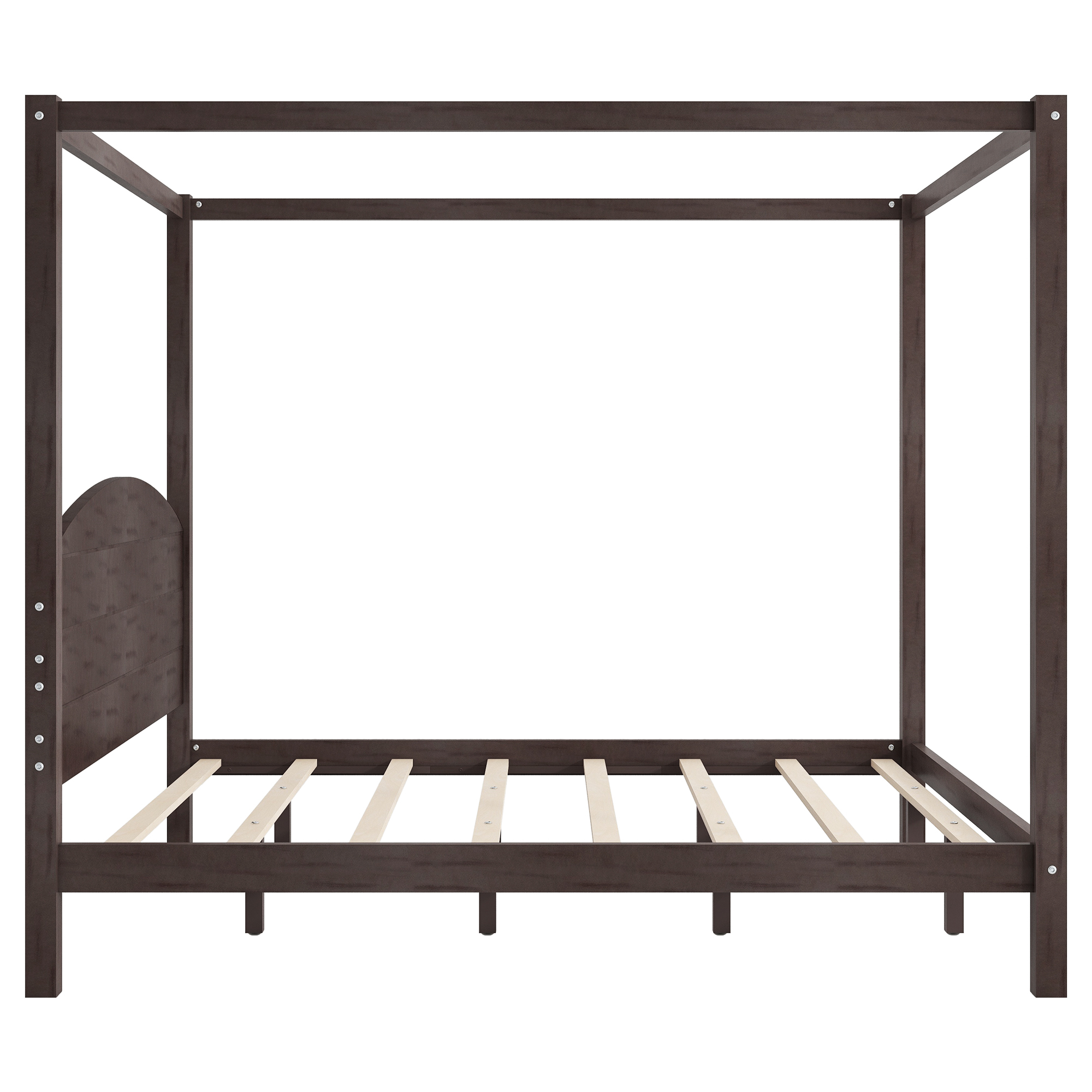 EUROCO Wood King Size Canopy Bed Frame, Solid Wood Platform Bed Legs for Kids Teens Adults, Brown