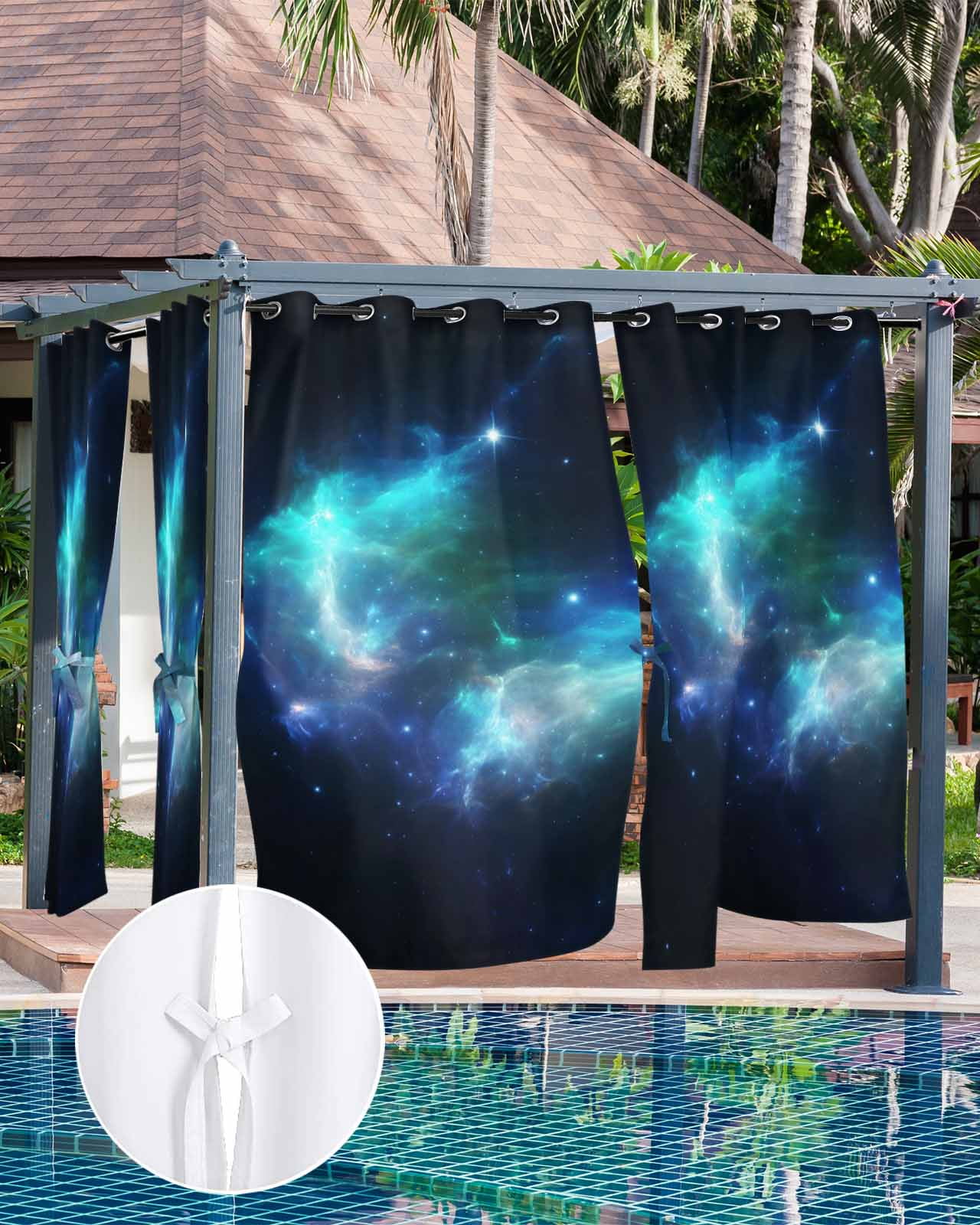 Navy Blue Black Outdoor Curtains for Patio, Stars Sky Modern Art Privacy Drapes Grommet Waterproof Outside Curtains for Porch/Cabana/Balcony 54"x 108", 1 Panel