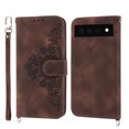 thumbnail image 6 of ELEHOLD for Google Pixel 7 Pro Multi-Functional Wallet Case Embossed Flower Pattern Card Slots Kickstand Magnetic Clasp Handstrap Shoulder Strap Shockproof Case,Brown, 6 of 8
