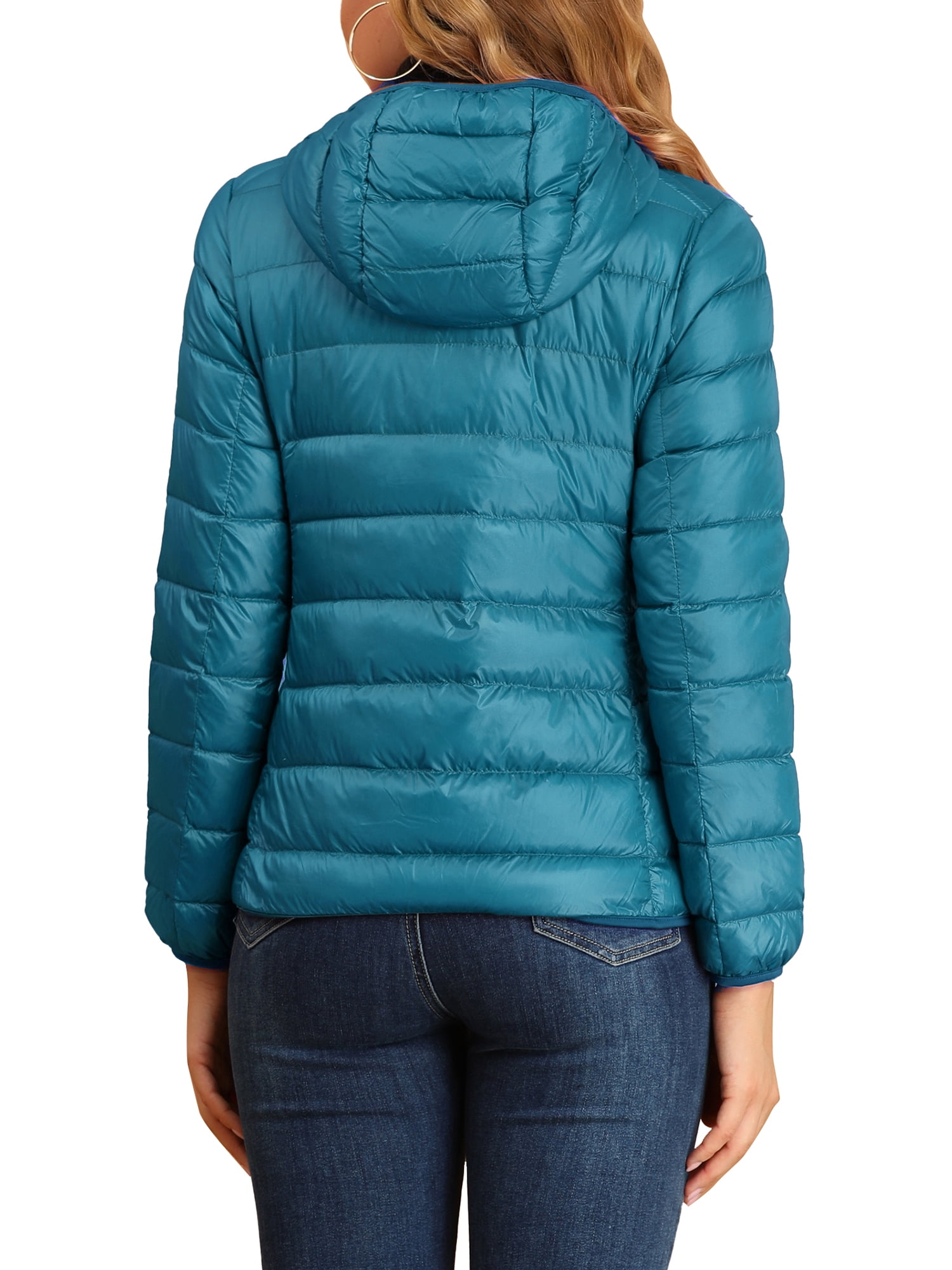 DARING DIVA Women's Hooded Zip Up Short Down Lightweight Jacket S Lake Blue