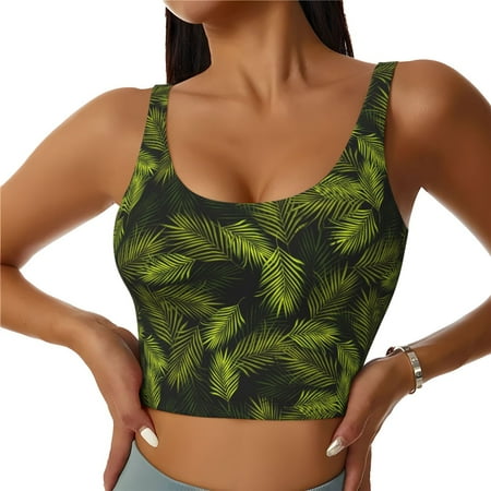 Jgfou Tropical Palm Leaves Fern Leaf Print Womens Sports Bra - Padded Workout Sports Bras Crop Tank Top