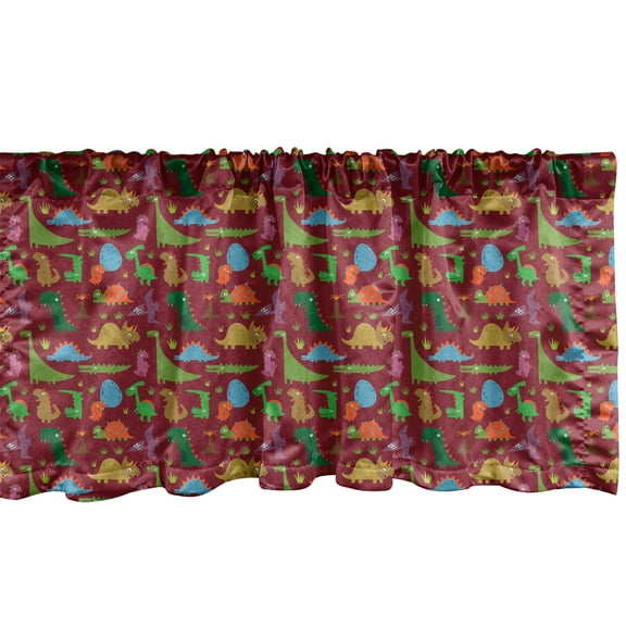 Ambesonne Dino Valance Pack of 2, Monsters Colorful Doodle, 54"X18", Ruby and Multicolor