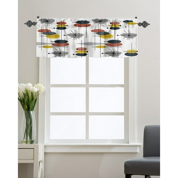 Kitchen Cafe Valance Curtain for Small Windows,Mid Century Abstract Art Rod Pocket Short Valances Lines Colorful Block on White Window Treatment Panel for Living Room/Bedroom/Bathroom,54x18in