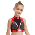 thumbnail image 3 of inlzdz Kids Girls Mock Neck Metallic Shiny Rhinestone Ballet Dance Crop Tank Top Workout Yoga Red 10, 3 of 6