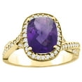 thumbnail image 1 of 14K Yellow Gold Natural Amethyst Halo Ring Cushion 9x7mm Diamond Accent 1/2 inch wide, size 5.5, 1 of 2