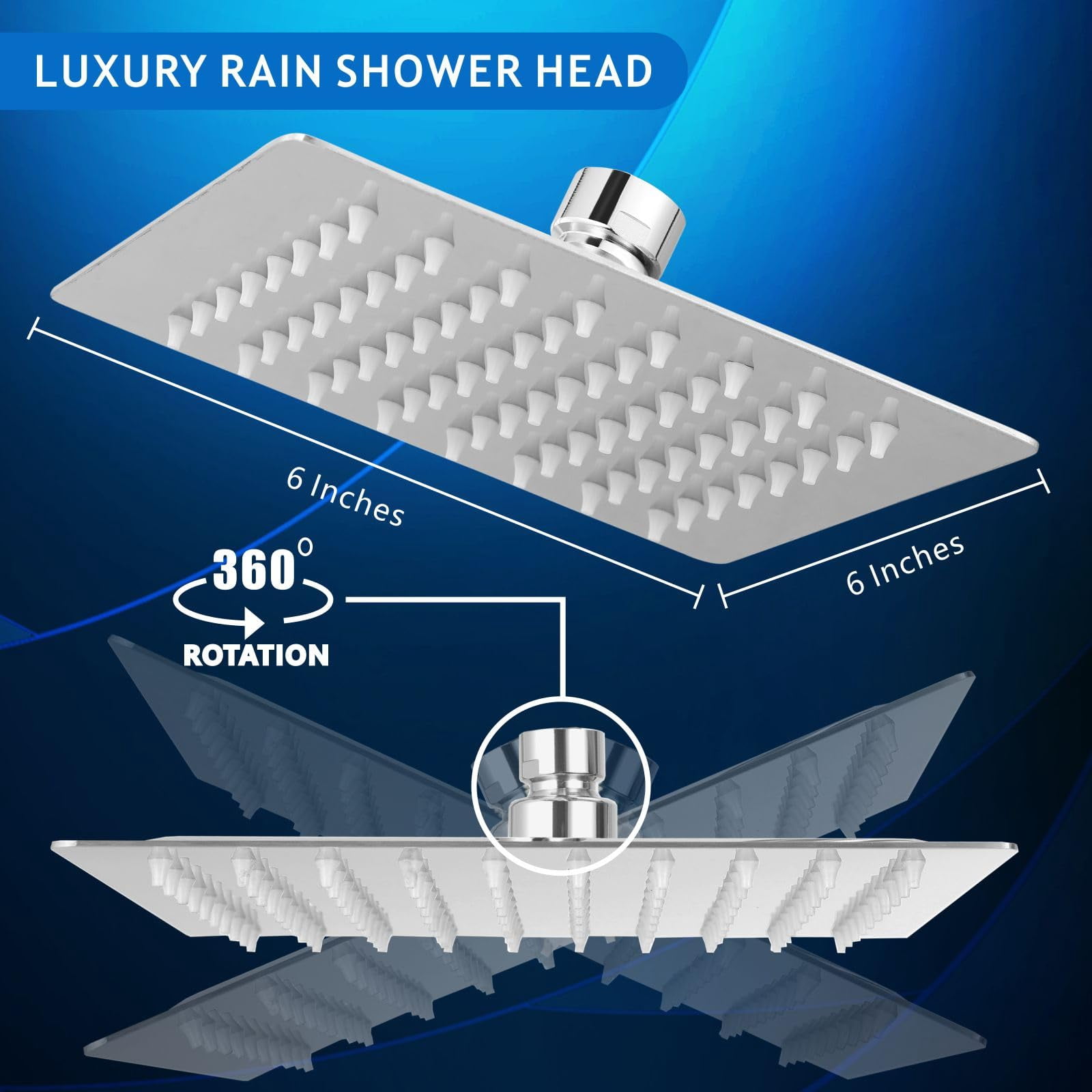 Rain Shower Head  High Made Of 304 Stainless Steel Relaxed Experience Even At Low Water Flow And (6" Chrome)