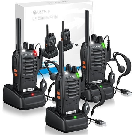 3 Pack Walkie Talkies Kit-3 Miles Long Range Walky Talky-Rugged Designed-Flashlight & VOX Hand Free Talking-1500mAh Rechargeable Battery- Rainproof-for Camping/Travel Trip/Construction Sites