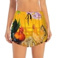 thumbnail image 3 of Uemuo The Chicken Family Pattern Women's Athletic Shorts High Waisted Running Shorts with Liner Pockets Gym Elastic Workout Shorts-, 3 of 9