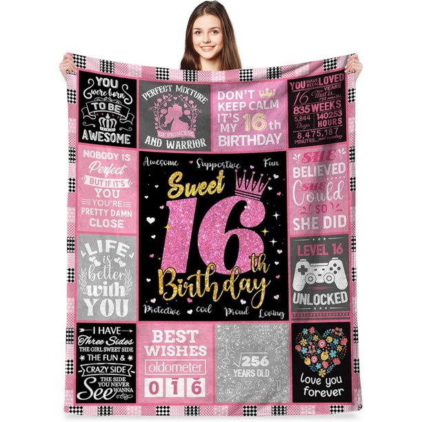 LHSHID Teenage Girls 16th Birthday Gifts Throw Blanket Happy 16th Birthday Decorations Blanket for Girls Birthday Gifts for 16 Year Old Girl Daughter Bestie Sister 50"x60"