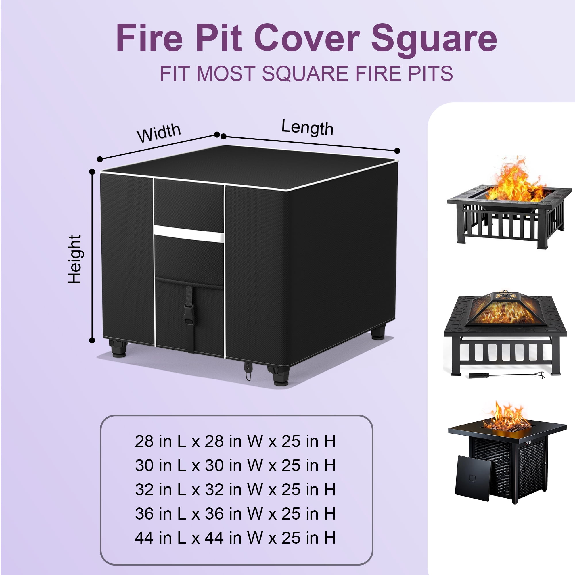 COSYUMI Fire Pit Cover, Square Fire Pit Covers Waterproof 420D Heavy Duty Weather Resistant, Gas Fire Pit Patio Fire Bowl Cover for Fire Pits & Outdoor Fireplaces, 36"Lx36"Wx25"H