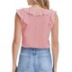 thumbnail image 4 of Top sin mangas con dobladillo con volantes para mujer, cuello en V, Color puro, transpirable, camiseta sin mangas de verano a la moda, rosa, XXL, 4 of 6