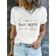 thumbnail image 1 of Camiseta Para Mujer Ropa De VeranoChic Minimalist Letter Print Women's T-Shirt - Casual Crew Neck, Short Sleeve, Stretchy Polyester Blend, Machine Washable - Perfect for Summer & Casual AttireFather, 1 of 7