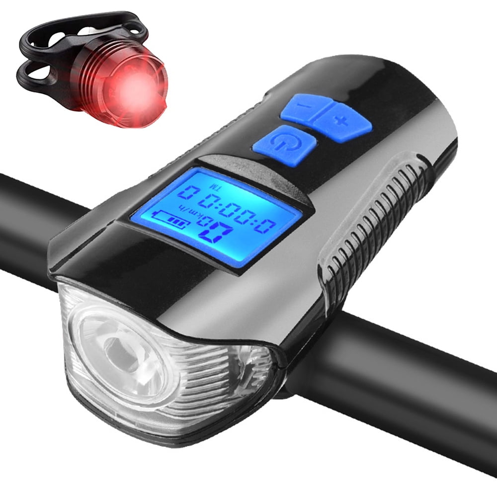 MTB Bike Light USB Bicycle Speedometer Rechargeable Headlight Rear Tail light 