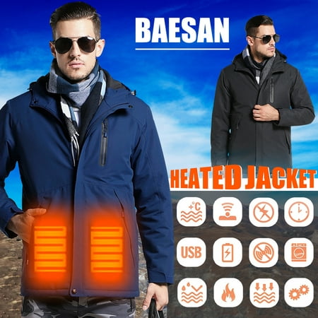 NEW Men's USB Charging Electric Heated Coat Soft Lightweight Hooded Jacket Padded Thermal Carbon Fiber Adjustable Temperature Control for Outdoor Hiking Riding Camping (Blue, (Best Riding Jackets India)