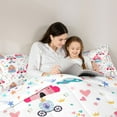thumbnail image 4 of jejeloiu Fairy Tale Princess 7pcs Bedding Comforter Set,Cute Cartoon Castle Queen Bedding Sets,Kawaii Rianbow Loves Queen Sheet Sets For Girl,Super Cozy Room Decor Reversible, 4 of 8