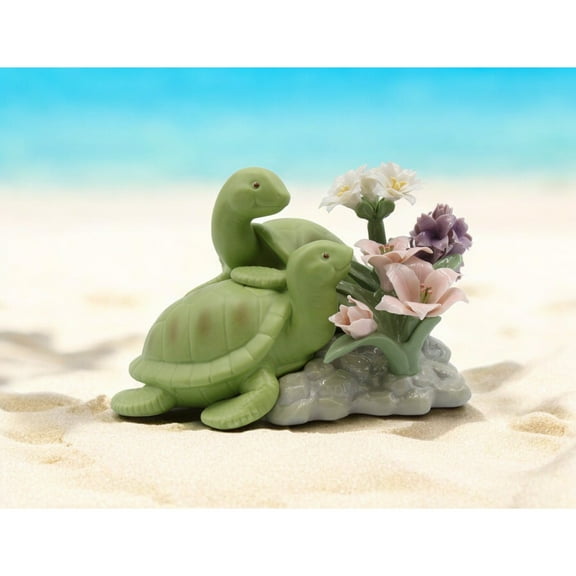 Ceramic Turtles with Flowers Figurine, Home Decor, Gift for Her, Gift for Mom