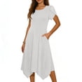 thumbnail image 1 of Mujeres Manga Corta Tops Estilo Casual Cuello Redondo Sólido Irregular Doblado Vestido, Vestido de Manga Corta para las Mujeres Falda Primavera Verano Diario, 1 of 7