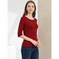 thumbnail image 4 of DARING DIVA Women's Elbow Sleeves Boat Neck Slim Fit Classic Tee L Wine Red, 4 of 6