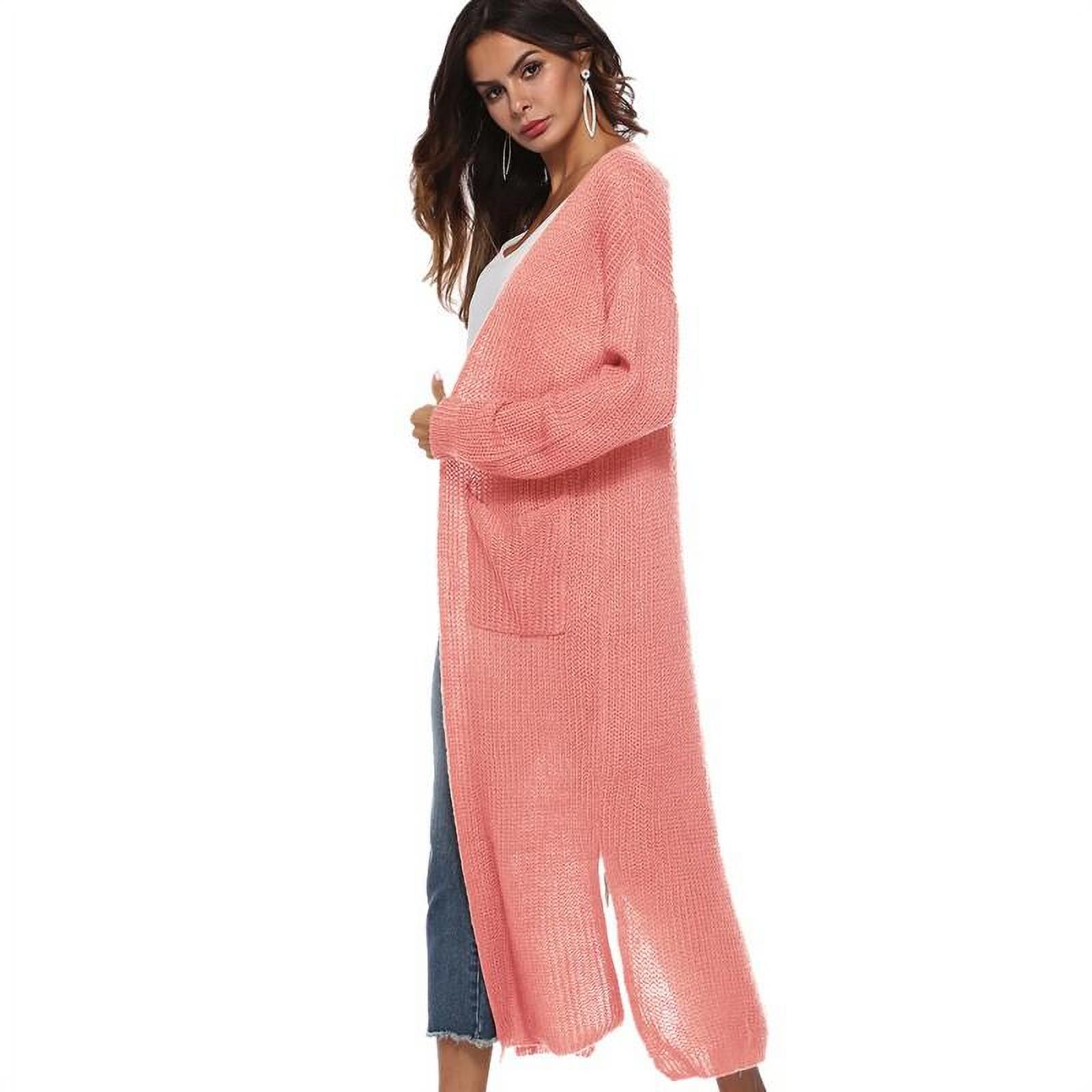 Women's Casual Long Open Front Drape Lightweight Duster Long Sleeve Cardigan, Long Sleeve Sweater Loose Asymmetrical Hem Outerwear (S-XXL), Pink, US6/M - image 4 of 5