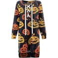 thumbnail image 1 of Women Halloween Print Long Sleeve Lace Up V-neck Mini Dress, 1 of 3