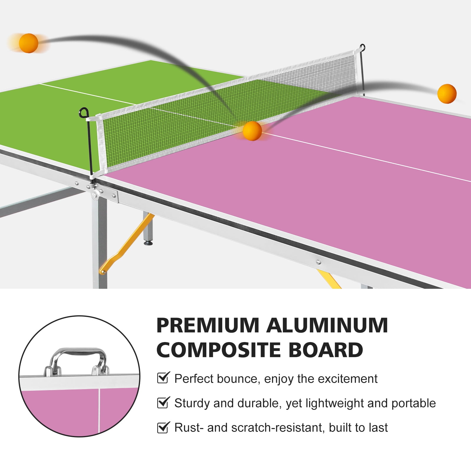 6ft Folding Table Tennis Table, Aluminum Alloy Frame, Foldable Design, Complete Set