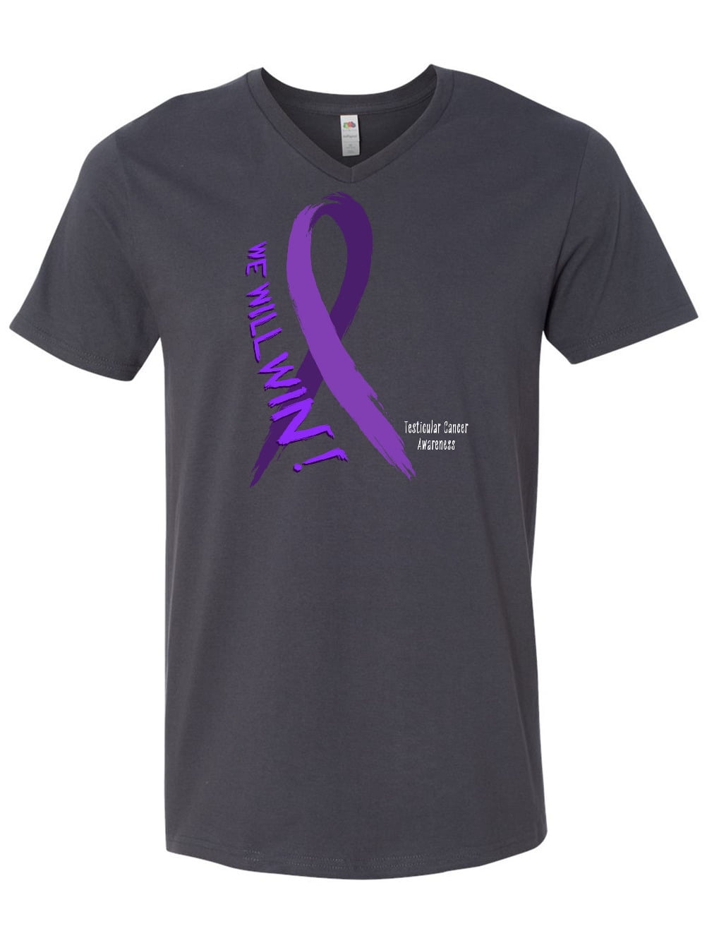 Inktastic Testicular Cancer Awareness We Will Win With Purple Ribbon Men S V Neck T Shirt