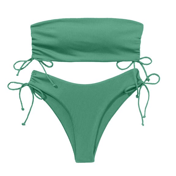 HBYJLZYG Bikini Sets For Women, Strapless Swimsuit Two Piece Lace Up Bathing Suits Solid Color Beachwear Sets
