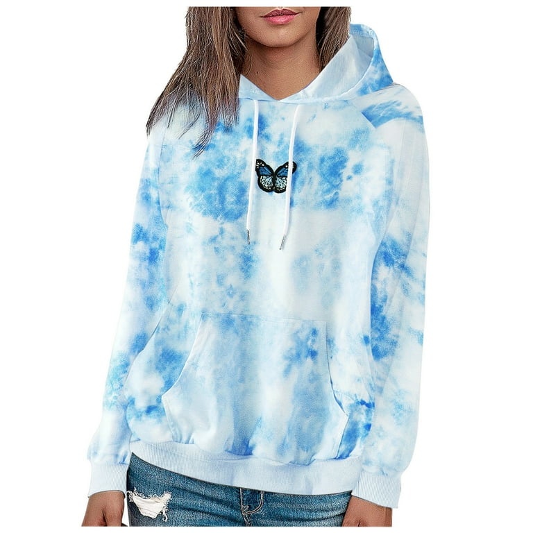 Blue tie dye butterfly hoodie hotsell