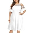 thumbnail image 2 of UTTOASFAY Women Plus Size Dress Women'S Fashion Casual Solid Color Plus Size O-Neck Sexy Lace Short Sleeve Loose Pullover Dress White 10(XL), 2 of 7