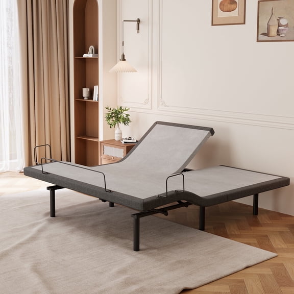 ESHINE Adjustable Bed Frame Smart Bed Split Top King - Electric Upholstered Bed Base with Massage, Wireless Remote, Ergonomic Foot&Head Incline, Zero Gravity, Dual USB Ports, Under Bed Light, Grey