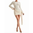 thumbnail image 3 of Women'S Backless Pleated Mini Dress Long Sleeve Knit Crochet Sexy- Party Sweater Dresses White S, 3 of 8