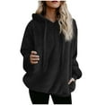 thumbnail image 2 of Hoodies for Women Fall Winter Long Sleeve Half Zip Fuzzy Plain Hooded Sweatshirt Pullover Tops, 2 of 4