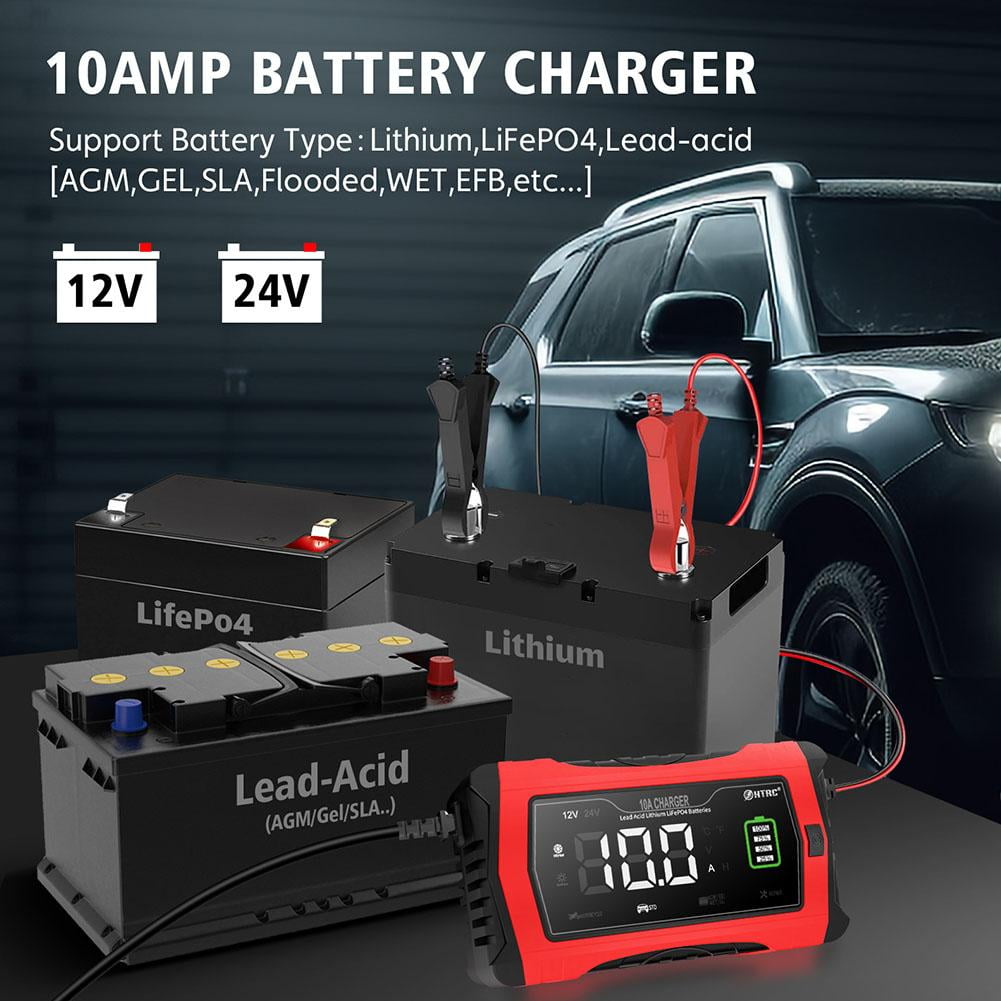 VIVIDCRAFT 12V 24V 10A Car Smart Battery Charger For LiFePO4 UK Lead-Acid Lithium
