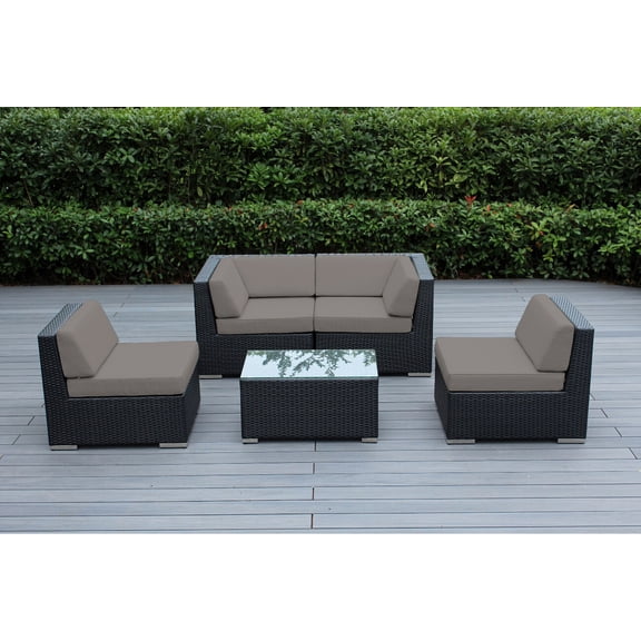 Ohana 5 Piece Outdoor Wicker Patio Furniture Sectional Conversation Set - Black Wicker