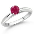 thumbnail image 2 of Gem Stone King 10K White Gold Red Ruby Solitaire Engagement Ring for Women (0.55 Cttw, Round 5MM, Available in Size 5, 6, 7, 8, 9), 2 of 4