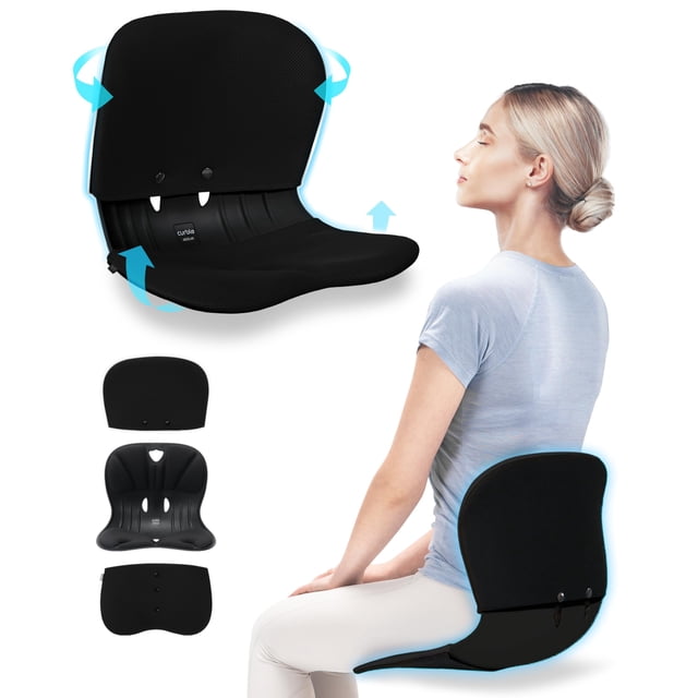 Juego de fundas curble Wider (ancho estándar): silla con soporte lumbar y funda desmontable, corrector de postura lumbar, alivio del dolor de espalda (negro)
