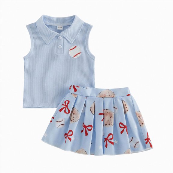 Toddler Baby Girls Clothes 3t 4t Cartoon Cotton Summer Short Sleeve T-Shirt And Shorts Kids Outfit Set 6-12 Months 12-24 Months 5t 6t 7t Children,Button-Down(Blue,12-18 Months)