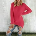 thumbnail image 2 of Sweaters for Women Casual Fall Winter Solid Color Long Sleeve Pullover V Neck Plus Size Fall Outerwear,Watermelon Red,3XL, 2 of 7
