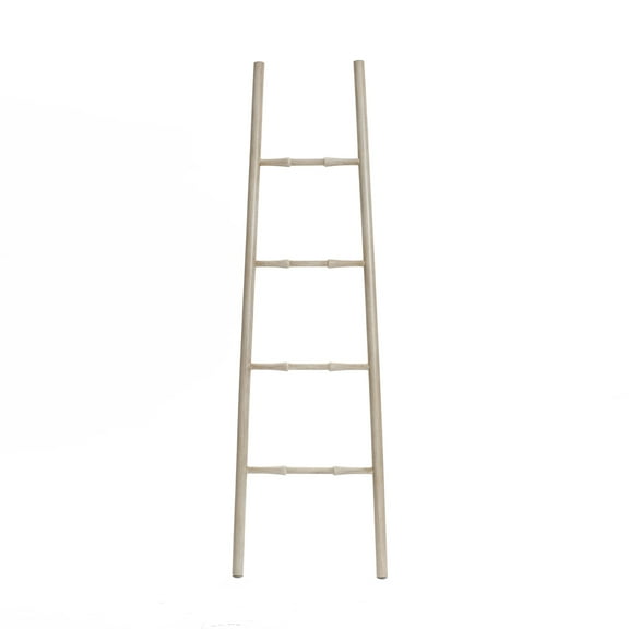 LuxenHome Rustic Birch Wood 4-Rung Blanket Ladder