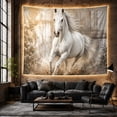 thumbnail image 6 of White Horse in Gallop on Rustic Wood with Leaves, Energetic Rustic Style for Animal Lovers, Equine Wall Art, Housewarming Gift Tapestry Wall Hanging for Bedroom and Living Room, 6 of 7