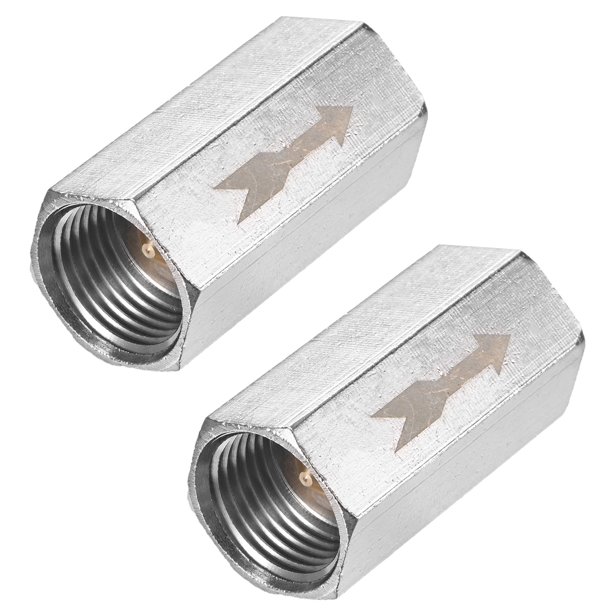 Uxcell 2-Pack Válvula de Retención de Aire, Válvula de Aire Unidireccional de Cobre Niquelado de 1/2" para Conexión de Gas/Aceite/Agua