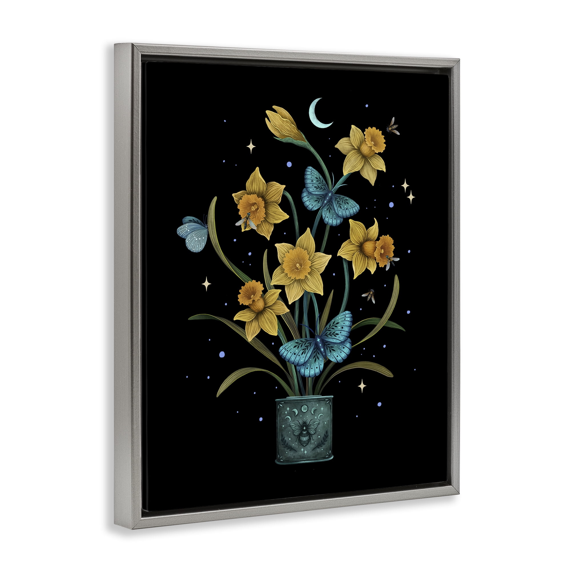Stupell Industries Mystical March Daffodils Gray Framed Floater Canvas Wall Art, design by Episodic Drawings