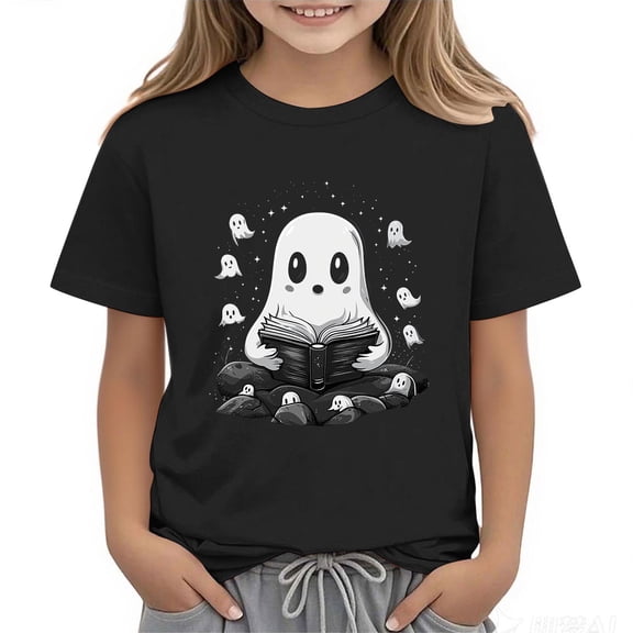 Mifsaly Boys Girls Halloween T-Shirts Cute Cat Pumpkin Graphic Short Sleeve Cotton Tops Kids Halloween Festival Casual Fall Holiday Outfits Black,L