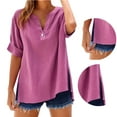 thumbnail image 5 of WCJM Short Sleeve Shirts for Womens Shirts Loose Shirt Tops Stand Solid Color Sleeve Collar Casual Women's Shirt, 5 of 7